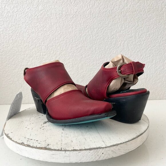 Lane PLAIN JANE Red Slingback Mule Womens Cowboy Boots 7.5 Western Cowgirl Ankle - Picture 12 of 12